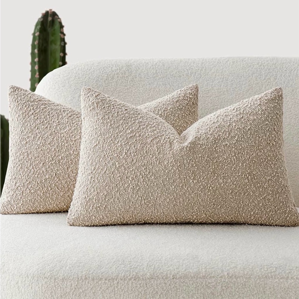Cozy Bouclé Throw Pillows - Neutral Beige Pair